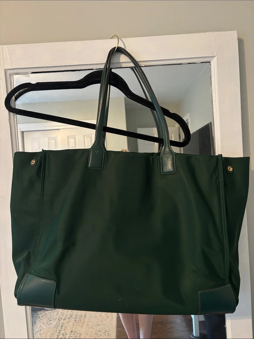 Tory Burch Forest Green Nylon Logo Tote